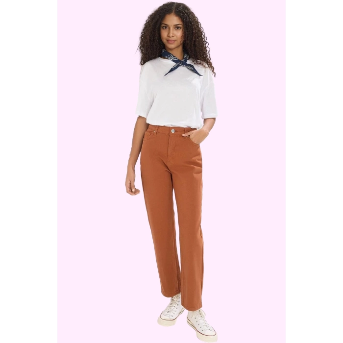 Kadın Denim Pantolon Yüksek Bel Straight Günlük Casual Hafta Sonu Yaz Aylarının Vazgeçilmezi