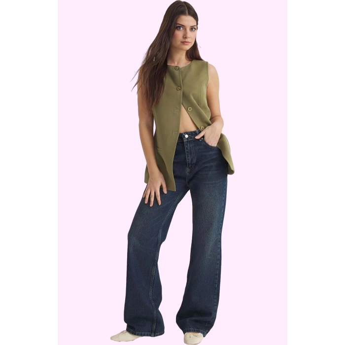 Kadın Denim Pantolon Yüksek Bel Wide Leg Pamuk Casual Tasarım Günlük Kullanım Kaliteli Malzeme
