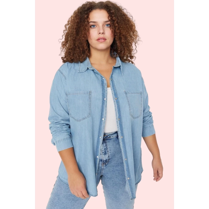 Kadın Denim Polo Yaka Gömlek Pamuk Rahat Kesim Günlük Şıklık Hafta Sonu Yaz Aylarının Vazgeçilmezi