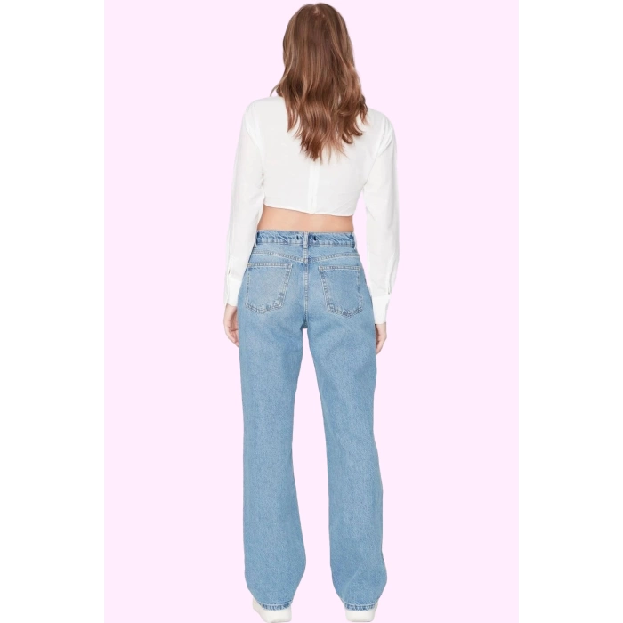 Kadın Denim Regular Wide Leg Kot Pantolon Düşük Bel Pamuk Günlük Kullanım Kaliteli Malzeme