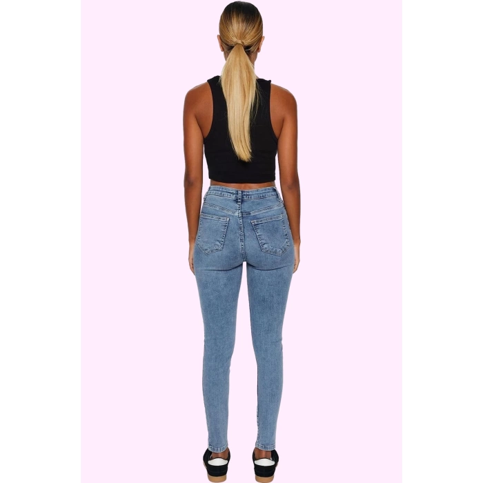 Kadın Denim Skinny Jean Yüksek Bel Stretch Kumaş Günlük Kombinler İçin Yaz Aylarının Vazgeçilmezi