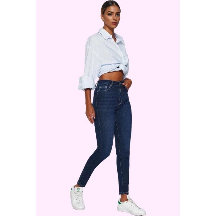 Kadın Denim Skinny Jean Yüksek Bel Stretch Kumaş Günlük Kombinler İçin Yaz Aylarının Vazgeçilmezi