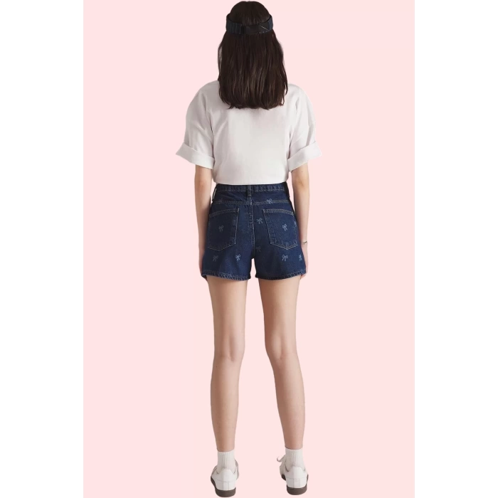 Kadın Denim Şort Baskılı Desen Yüksek Bel Boru Paça Pamuklu Günlük Kombinler Modern Tasarım