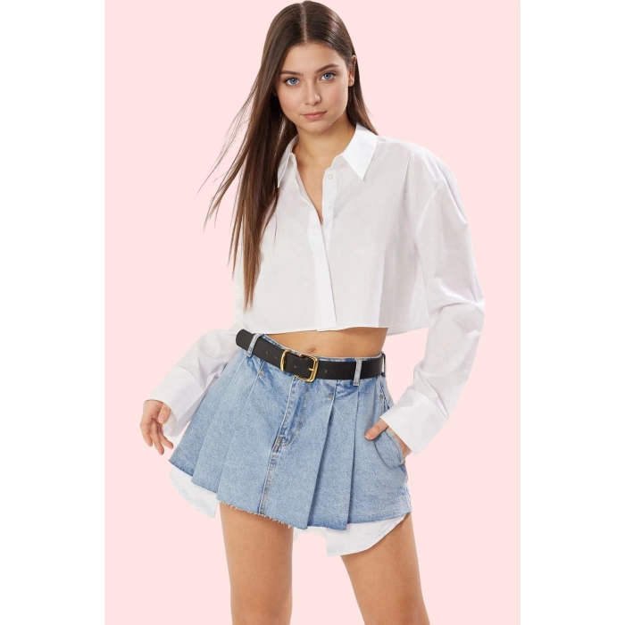 Kadın Denim Şort Etek Pileli Slim Kalıp Pamuklu Yazlık Günlük Hafta Sonu Dayanıklı Malzeme