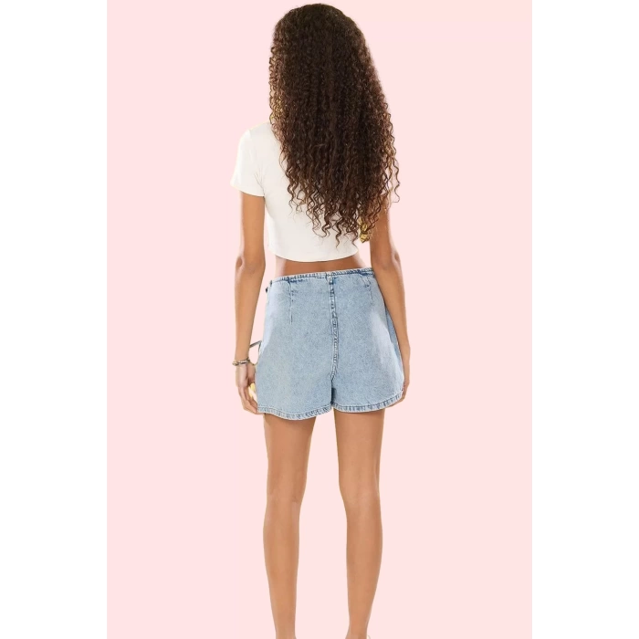 Kadın Denim Şort Etek Yüksek Bel Bağcıklı Kısa Boy Pamuklu Yazlık Yaz Aylarının Vazgeçilmezi