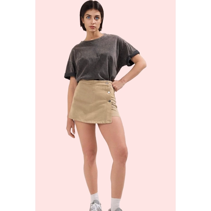 Kadın Denim Şort Etek Yüksek Bel Geniş Paça Düz Desen Pamuklu Günlük Kombinler Özel Günler