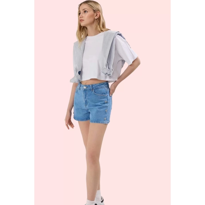 Kadın Denim Şort Kısa Boy Geniş Paça Yaz Aylarının Vazgeçilmezi Günlük Kullanım Hafta Sonu