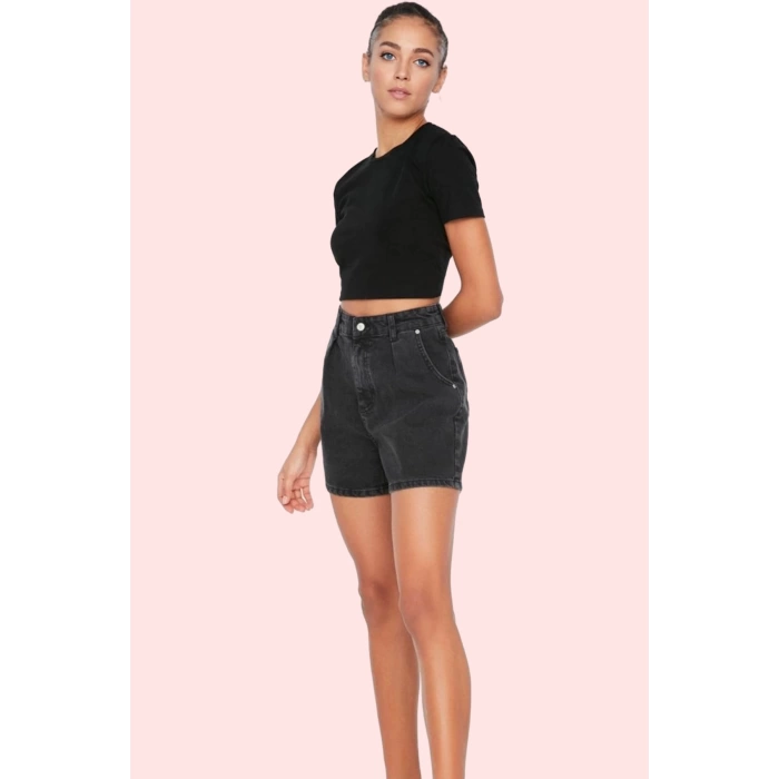 Kadın Denim Şort Yüksek Bel City Short Boru Paça Pamuklu Yaz Aylarının Vazgeçilmezi Günlük Kullanım