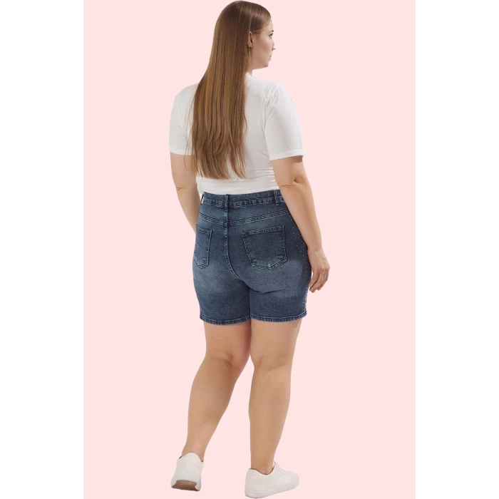 Kadın Denim Şort Yüksek Bel Regular Boy Taşlı Detaylar Günlük Kombinler Yaz Aylarının Vazgeçilmezi