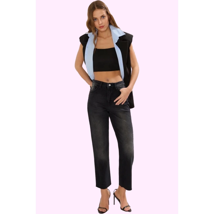 Kadın Denim Straight Jean Pantolon Yüksek Bel Boru Paça Pamuk Günlük Yaz Aylarının Vazgeçilmezi