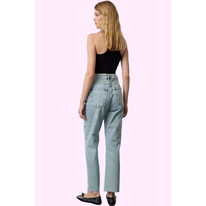 Kadın Denim Straight Jean Pantolon Yüksek Bel Boru Paça Pamuk Günlük Yaz Aylarının Vazgeçilmezi