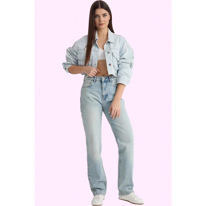 Kadın Denim Straight Jean; Yüksek Bel Boru Paça Pamuk Günlük Kullanım Yaz Aylarının Vazgeçilmezi