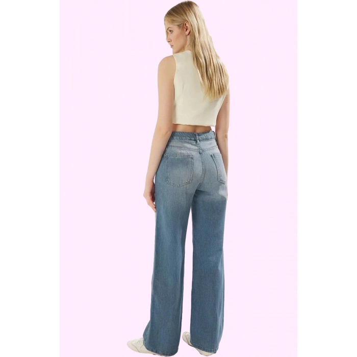 Kadın Denim Uzun Boy Normal Bel Geniş Paça Pamuk Jean Pantolon Günlük Kullanım Özel Günler