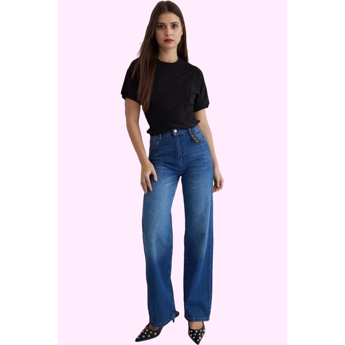 Kadın Denim Uzun Boy Pamuk Wide Leg Pantolon Günlük Stiller Hafta Sonu Yaz Aylarının Vazgeçilmezi