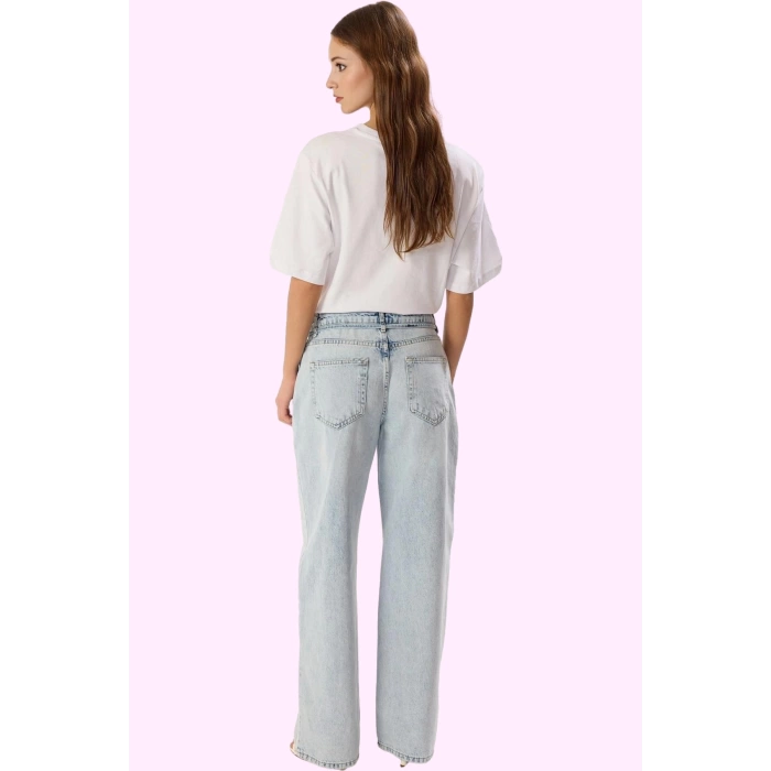 Kadın Denim Wide Leg Pantolon Düşük Bel Kuşaklı Pamuk Günlük Hafta Sonu Yaz Aylarının Vazgeçilmezi