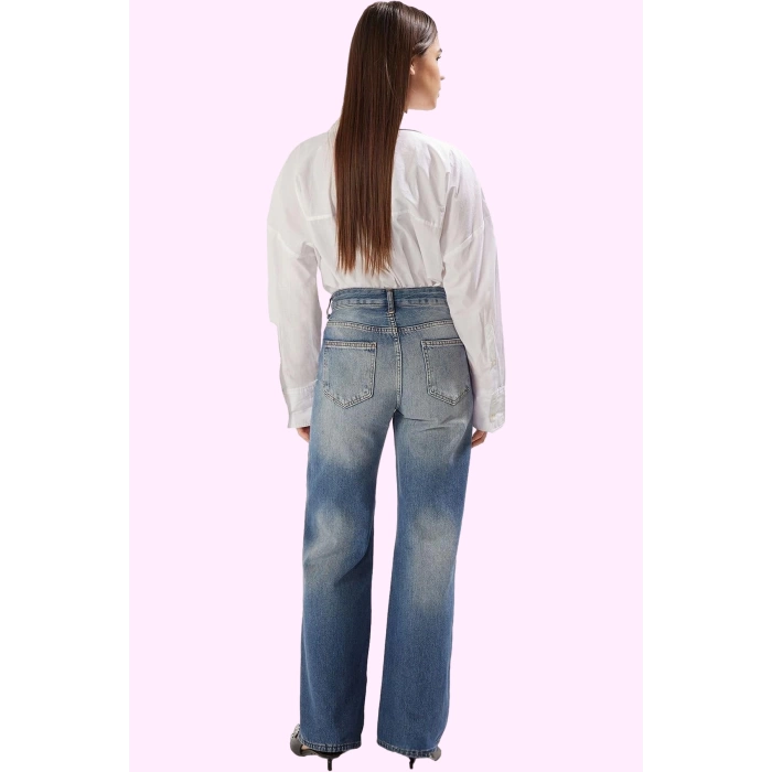 Kadın Denim Wide Leg Pantolon Pamuk Günlük Stil İçin Rahat Kesim Yaz Aylarının Vazgeçilmezi