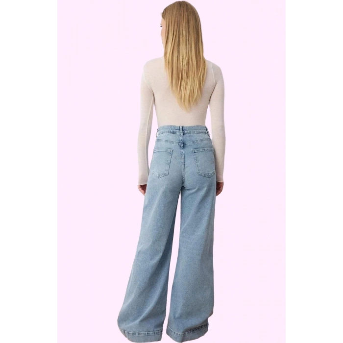 Kadın Denim Wide Leg Pantolon Pamuk Uzun Boy Rahat Kesim Günlük Yaz Aylarının Vazgeçilmezi