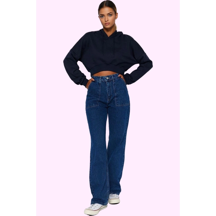 Kadın Denim Wide Leg Pantolon Yüksek Bel 5 Cep Rahat Günlük Stil Yaz Aylarının Vazgeçilmezi