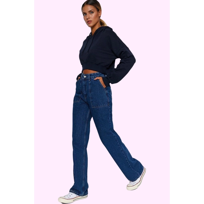 Kadın Denim Wide Leg Pantolon Yüksek Bel 5 Cep Rahat Günlük Stil Yaz Aylarının Vazgeçilmezi