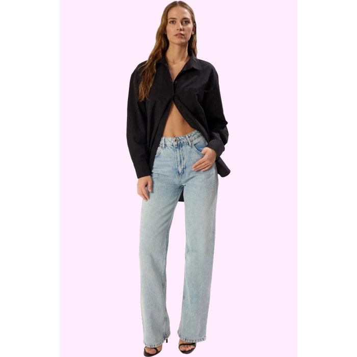 Kadın Denim Wide Leg Pantolon Yüksek Bel Pamuk Günlük ve İş İçin Yaz Aylarının Vazgeçilmezi