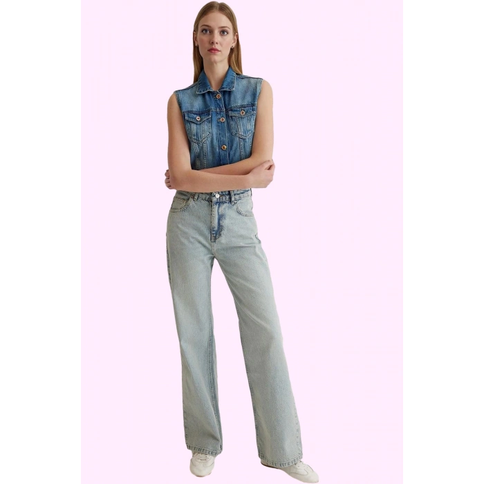 Kadın Denim Wide Leg Pantolon Yüksek Bel Pamuk Günlük ve Şık Hafta Sonu Yaz Aylarının Vazgeçilmezi