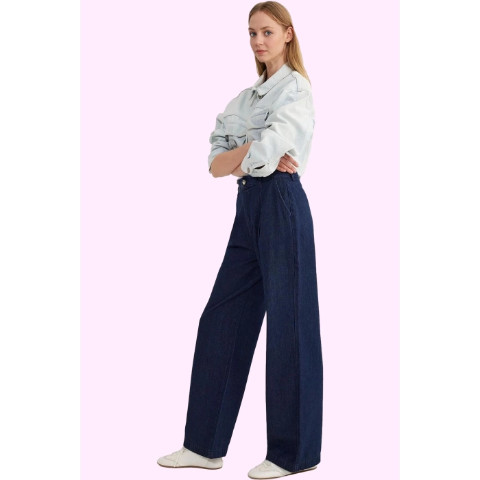 Kadın Denim Wide Leg Pantolon Yüksek Bel Uzun Boy Pamuk Casual Günlük Kullanım Özel Günler