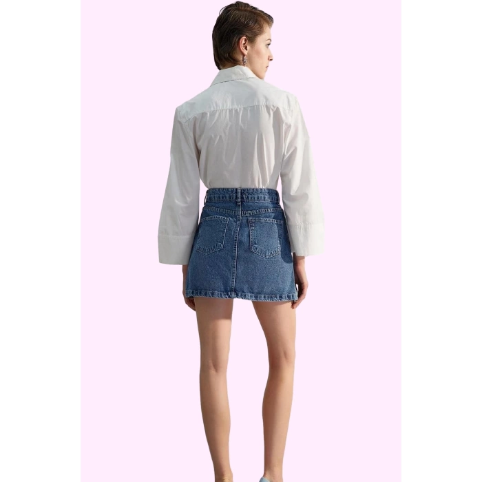 Kadın Denim Yırtmaçlı Mini Etek Pamuk Günlük Casual Kombinler Hafta Sonu Dayanıklı Malzeme