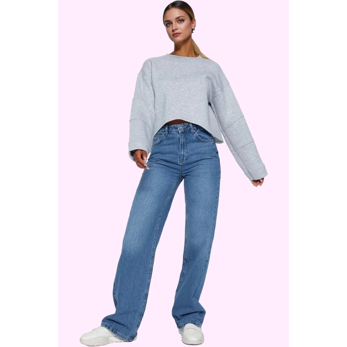 Kadın Denim Yüksek Bel Wide Leg Pantolon Pamuk Tüm Sezonlar İçin Rahatlık Günlük Kombinler