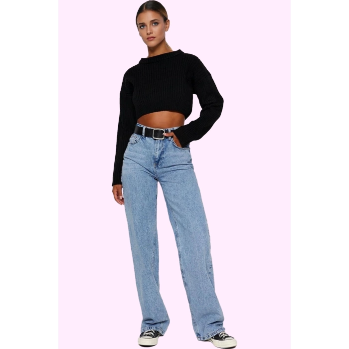 Kadın Denim Yüksek Bel Wide Leg Pantolon Pamuk Tüm Sezonlar İçin Rahatlık Günlük Kombinler