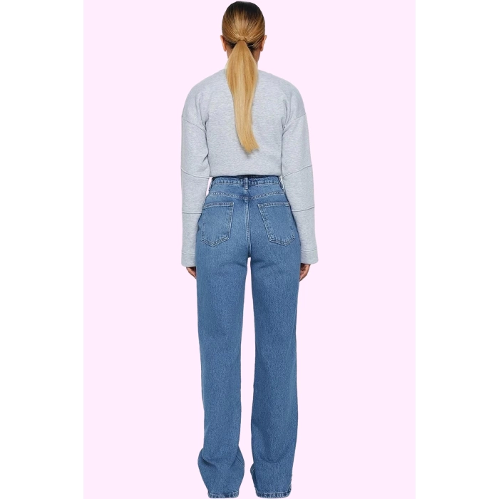 Kadın Denim Yüksek Bel Wide Leg Pantolon Pamuk Tüm Sezonlar İçin Rahatlık Günlük Kombinler