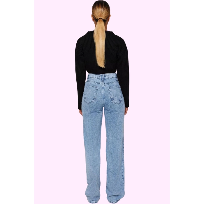 Kadın Denim Yüksek Bel Wide Leg Pantolon Pamuk Tüm Sezonlar İçin Rahatlık Günlük Kombinler