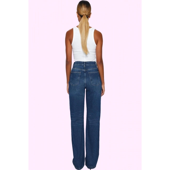 Kadın Denim Yüksek Bel Wide Leg Pantolon Pamuk Tüm Sezonlar İçin Rahatlık Günlük Kombinler