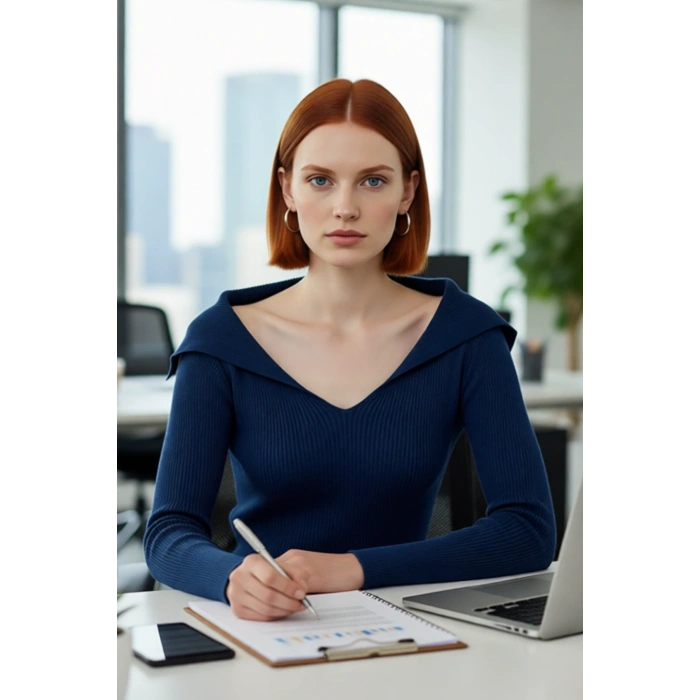 Kadın Devrik Yaka Fitted Fitilli Triko Bluz Uzun Kol Crop Boy İlkbahar Sonbahar Günlük Şıklığı