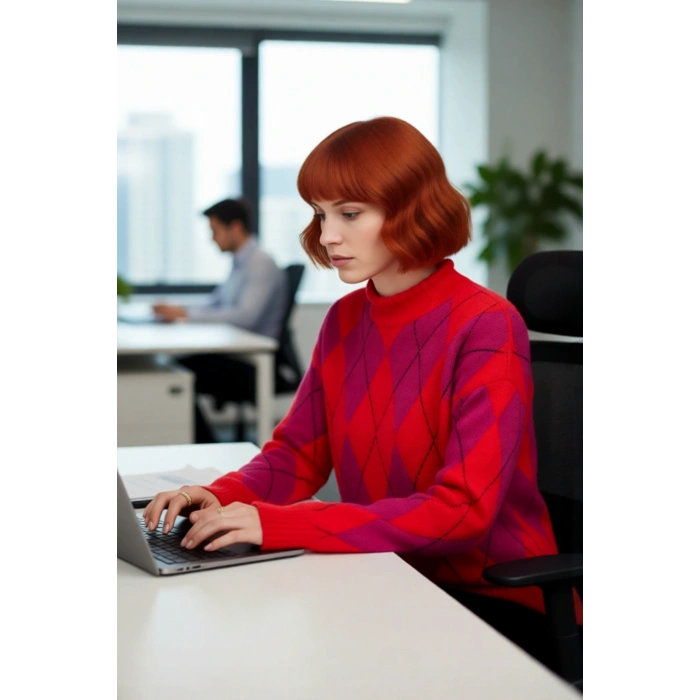 Kadın Dik Yaka Baklava Desenli Triko Kazak Oversize Kesim Rahat Ve Şık Düşük Kol Tasarım Kaliteli