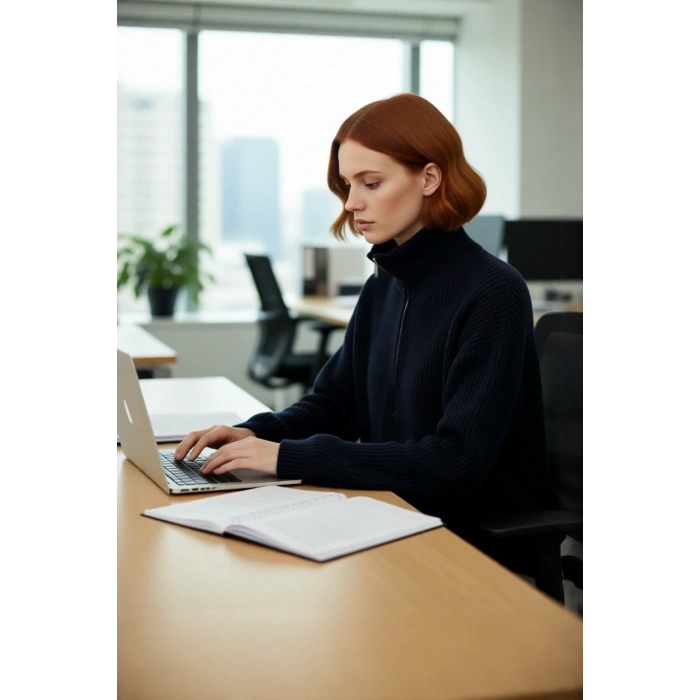 Kadın Dik Yaka Fermuarlı Regular Kalıp Düşük Kol Selanik Örgü Uzun Triko Kazak Soğuk Günler İçin