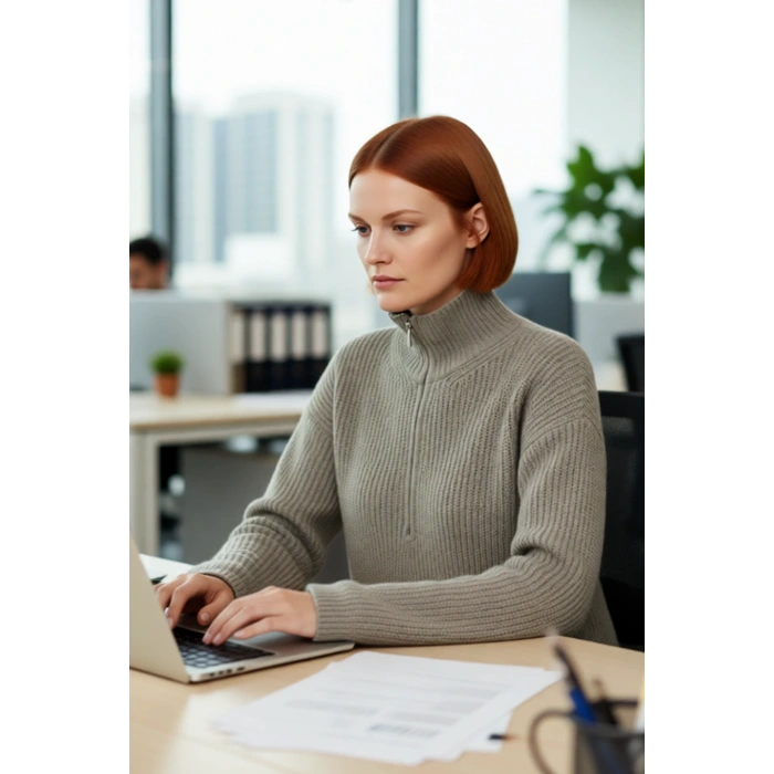 Kadın Dik Yaka Fermuarlı Regular Kalıp Düşük Kol Selanik Örgü Uzun Triko Kazak Soğuk Günler İçin