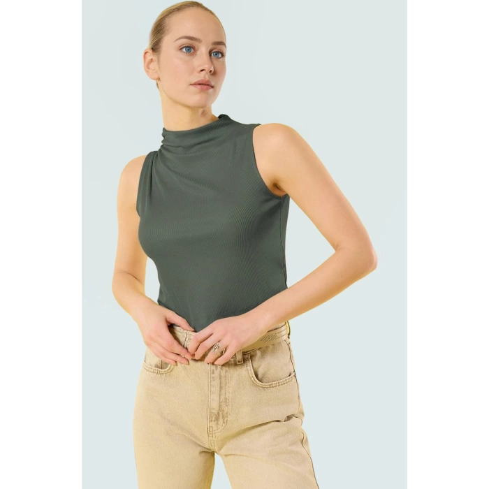 Kadın Dik Yaka Fitted Polyester Kaşkorse Bluz Özel Tasarım Premium Kalite
