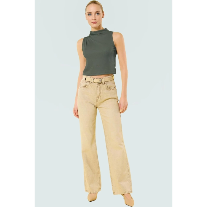 Kadın Dik Yaka Fitted Polyester Kaşkorse Bluz Özel Tasarım Premium Kalite