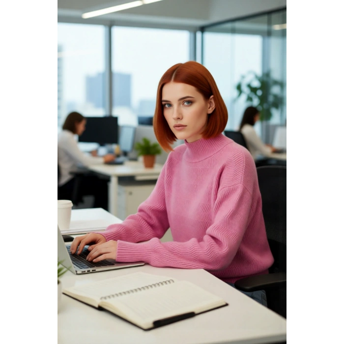 Kadın Dik Yaka Oversize Balon Kol Triko Kazak Kışlık Rahat Şık Günlük Kombinler İçin İdeal