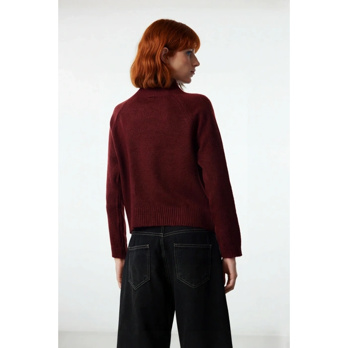 Kadın Dik Yaka Regular Kalıp Triko Kazak Cep Detaylı Uzun Reglan Kol Kış Şıklığı Sunar Kaliteli