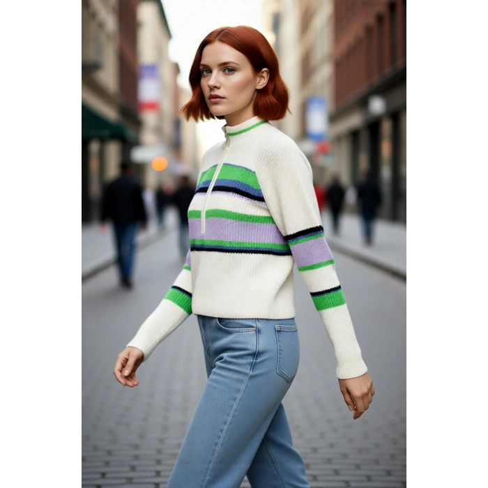 Kadın Dik Yaka Triko Kazak Selanik Dokuma Reglan Kol Crop Boy Rahat Ve Şık Kış Kombinleri Kaliteli