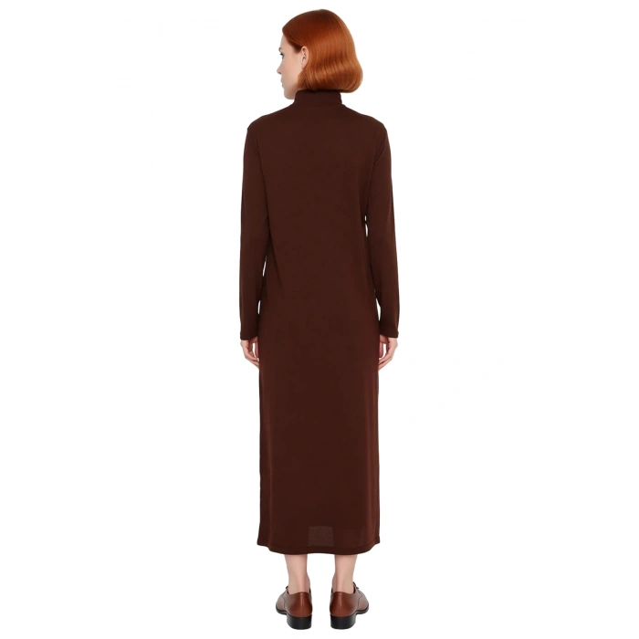 Kadın Dik Yaka Triko Maxi Elbise A Kesim Uzun Kollu Akrilik Rahat Kışlık Günlük Kombinler İçin İdeal