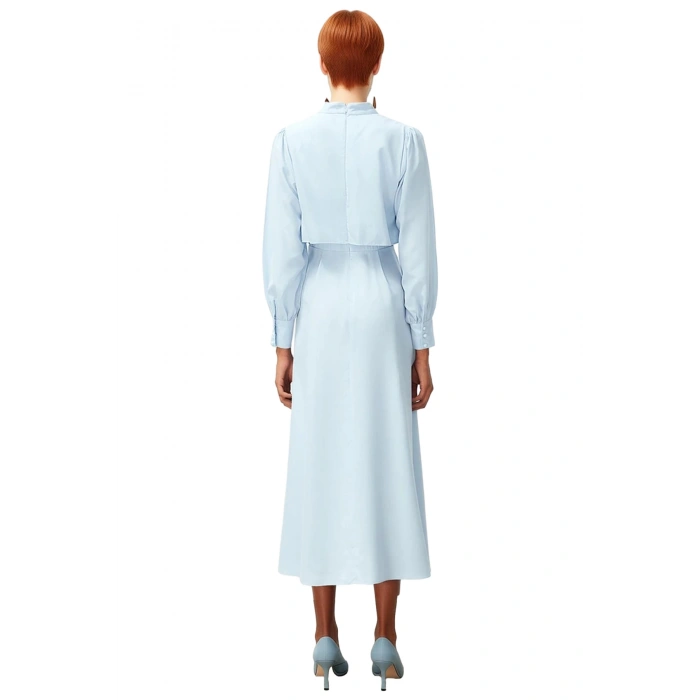 Kadın Dik Yaka Uzun Kollu A Line Dokuma Elbise Düz Deseniyle Günlük Şıklık ve Konfor Sunar