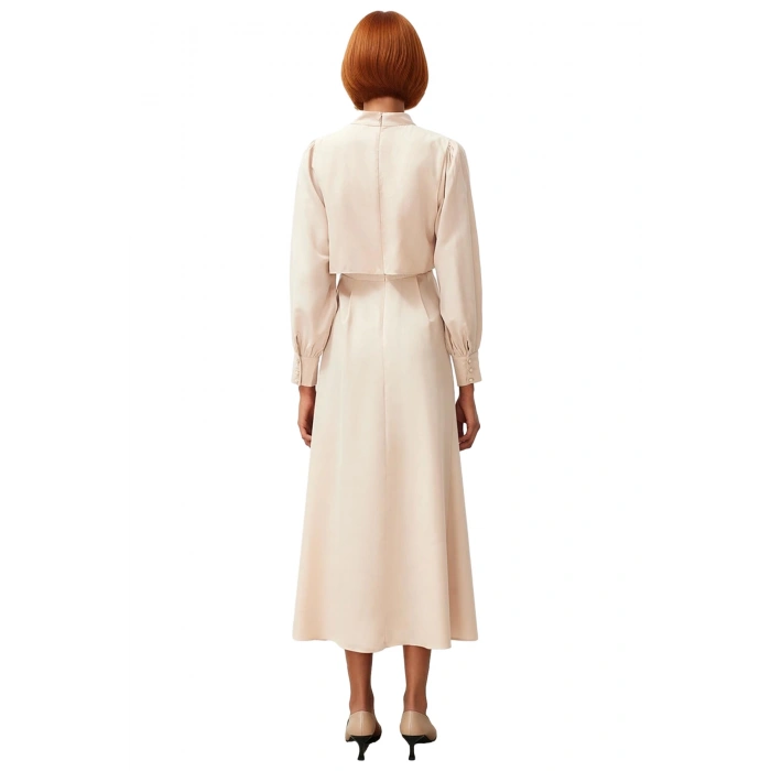 Kadın Dik Yaka Uzun Kollu A Line Dokuma Elbise Düz Deseniyle Günlük Şıklık ve Konfor Sunar