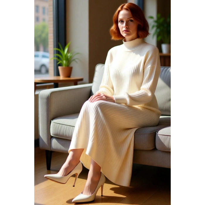 Kadın Dik Yaka Uzun Kollu Düz Maxi Triko Elbise Rahat Shift Kalıp Kışlık Günlük Şıklık Sunar