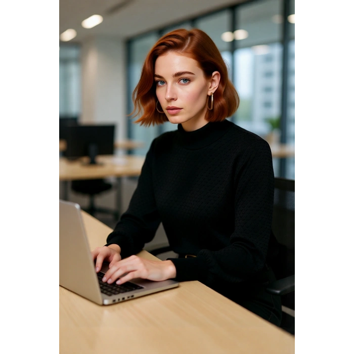 Kadın Dokulu Dik Yaka Balon Kol Regular Kalıp Akrilik Triko Kazak Günlük Ve Şık Kış Kombinleri İçin