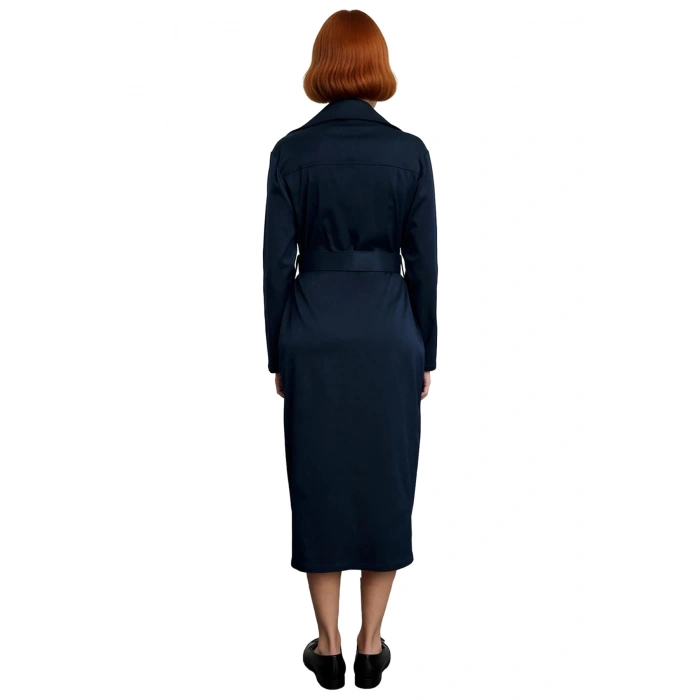 Kadın Dokuma Gabardin Midi Gömlek Elbise Fermuarlı Standart Uzun Kol Astarsız Şık Rahat Kaliteli