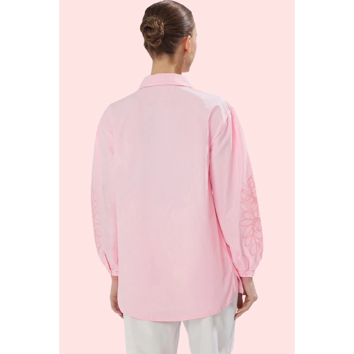 Kadın Dokuma Gömlek; Oversize Uzun Kollu Nakış Detaylı Günlük Stil Yaz Aylarının Vazgeçilmezi