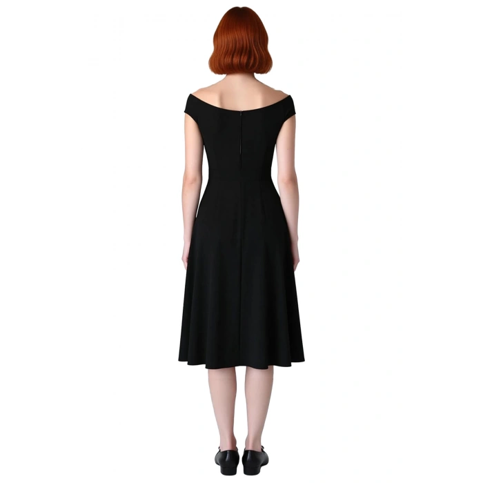 Kadın Dokuma Krep Kumaş Midi Boy Skater Siluet Özel Günler İçin Kolsuz Şık Abiye Elbise Kaliteli