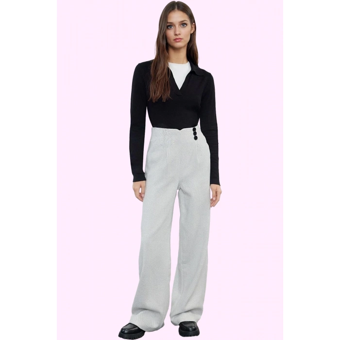 Kadın Dokuma Palazzo Pantolon Wide Leg Boru Paça Casual Günlük Kombin Yaz Aylarının Vazgeçilmezi